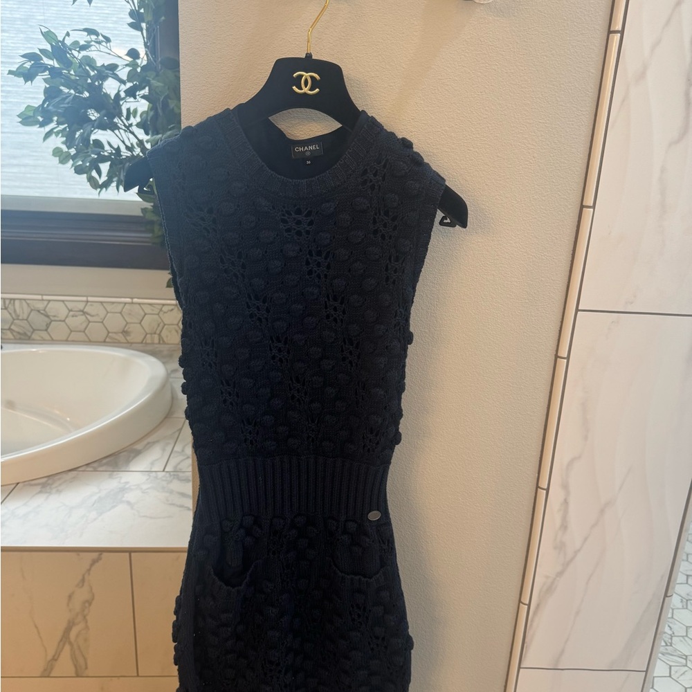 CHANEL Navy Textured Dress
